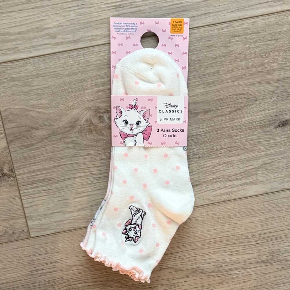 Disney Marie Cream and Pink Socks set of THREE new